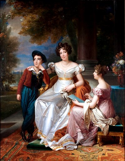 French: Portrait de la comtesse du Cayla avec ses enfants Ugoline et Ugolin sur la terrasse du château de Saint-Ouen Portrait of the comtesse du Cayla and her two children - François Gérard