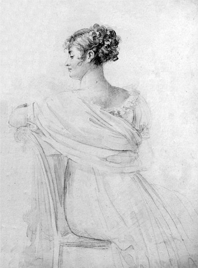 Portrait de Mme Récamier, craie noire, rehauts d