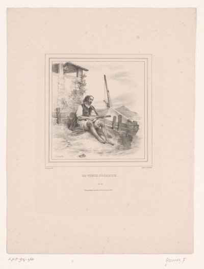 Vieux pêcheur avec un luth près de l