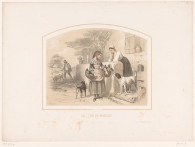 Femme allant au marché avec des paniers de volaille - François Grenier
