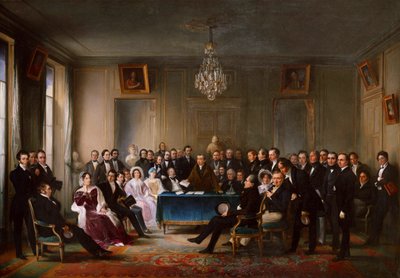 François-Guillaume Andrieux lisant sa tragédie Junius Brutus dans le foyer, 26 mai 1828, vers 1847 - François Joseph Helm