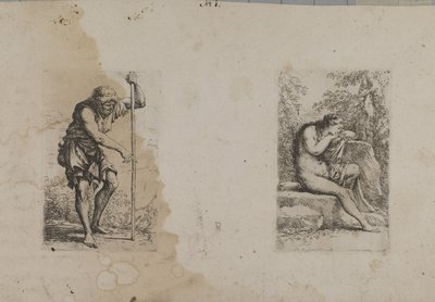 Homme debout, tenant un bâton - Femme assise... - François Morel