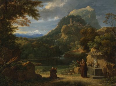 Saint Antoine de Padoue présentant deux novices à des frères dans un paysage de montagne - Francois Xavier Fabre
