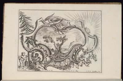 Cartouche avec oiseau et soleil, Livre de Cartouches Irréguliers - François de Cuvilliés the Elder