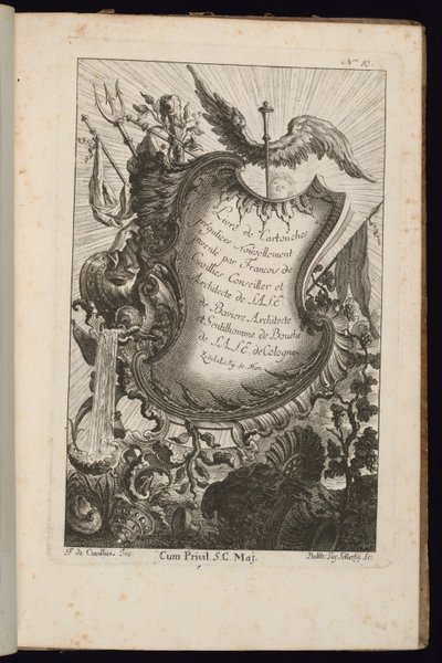 Cartouche avec le bâton de Mercure, Livre de Cartouches Irréguliers - François de Cuvilliés the Elder