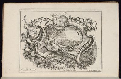 Cartouche avec Putto soufflant dans une conque, Livre de Cartouches Irréguliers - François de Cuvilliés the Elder