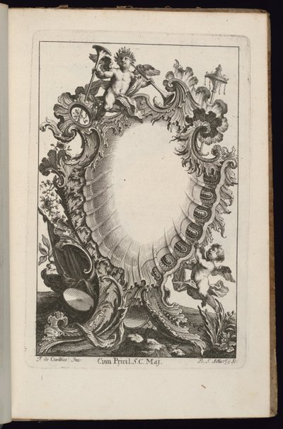 Cartouche avec Putto Tenant des Trompettes, Livre de Cartouches Irréguliers - François de Cuvilliés the Elder