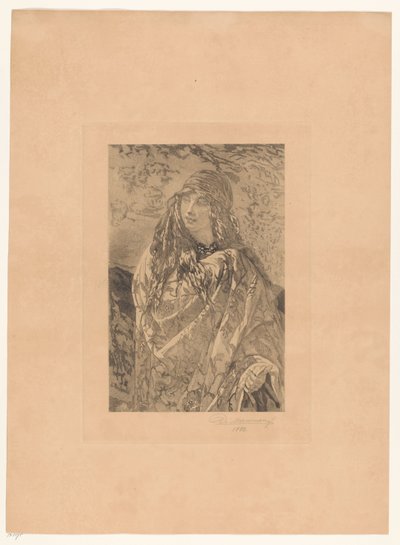 Jeune femme avec châle fleuri - François de Meersman (signed by artist)