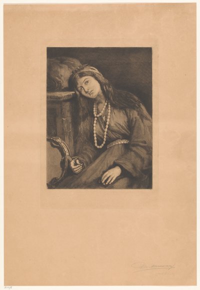 Musicienne au repos avec castagnettes et tambourin (Mignon) - François de Meersman (signed by artist)