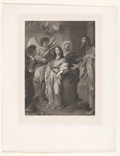 Marie en jeune femme, parée par des anges en présence de Joachim et Anne - François de Meersman
