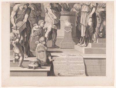 Mars plonge son épée dans les flammes devant un temple (partie inférieure) - François de Poilly (I)