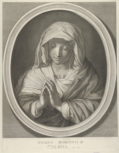 La Vierge en prière regardant vers le bas, dans un cadre ovale, d