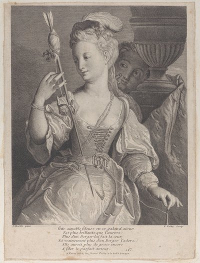 Jeune femme filant du fil pour une flèche - François de Poilly