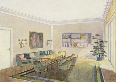Intérieurs des années 1930 : Salle de réception (lithographie en couleur) - Frans Arnold Breuhaus de Groot
