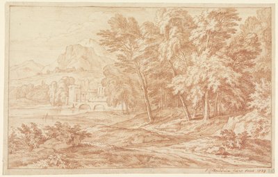 Paysage avec rivière et pont avec tour ronde - Frans Boudewijns