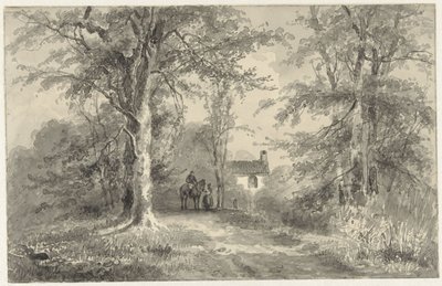 Allée entre arbres avec cavalier et femme - Frans Breuhaus de Groot