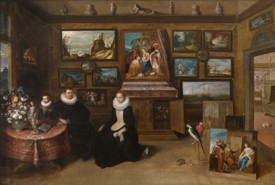 La Kunstkammer avec un couple marié et leur fils, premier tiers du 17ème siècle - Frans Francken the Younger