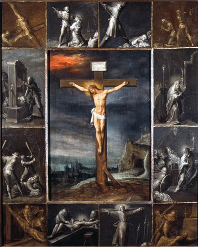 Le Christ crucifié encadré de scènes de martyre des apôtres - Frans II the Younger Francken