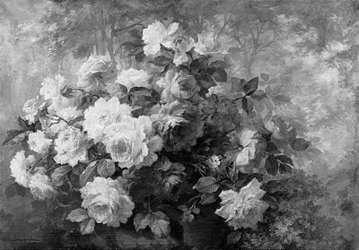 Bouquet de roses dans un paysage boisé - Frans Mortelmans