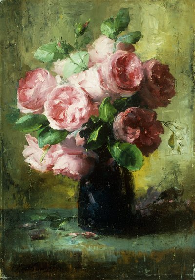 Roses roses dans un vase - Frans Mortelmans
