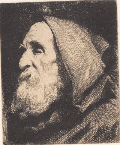Vieil homme aveugle de profil avec capuche sur la tête - Frans Schwartz