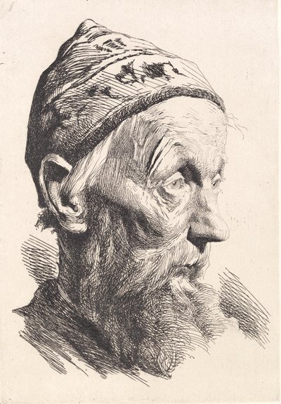 Vieil homme avec un bonnet en laine blanche - Frans Schwartz