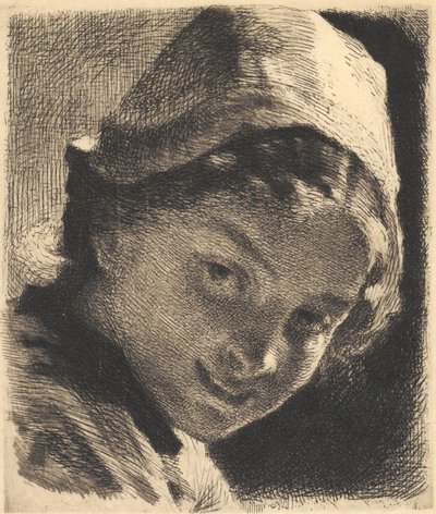 Fille souriante avec bonnet - Frans Schwartz