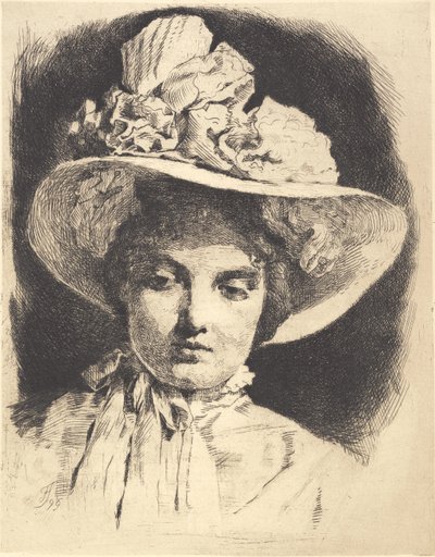 Jeune fille de face avec un chapeau à large bord - Frans Schwartz