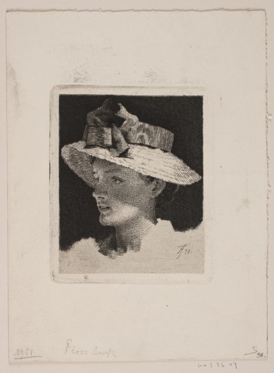 Jeune fille avec un chapeau de paille, profil vers la gauche - Frans Schwartz