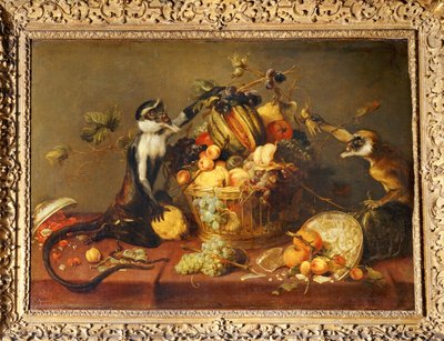 Deux singes pillant une corbeille de fruits ... - Frans Snyders