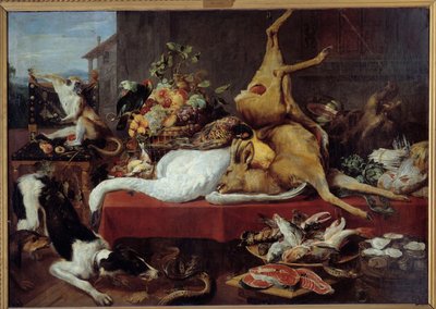 Nature morte avec gibier (faisan, oie, cerf), tranche de poisson, crabe, légumes - Frans Snyders