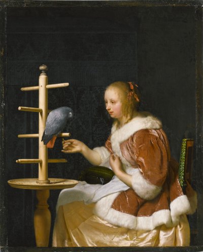 Jeune femme nourrissant un perroquet - Frans van Mieris the Elder