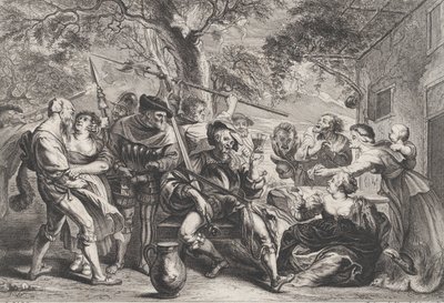 Don Quichotte et les troupes de La Santa Hermandad devant une taverne, vers 1635-79 - Frans van den Wyngaerde
