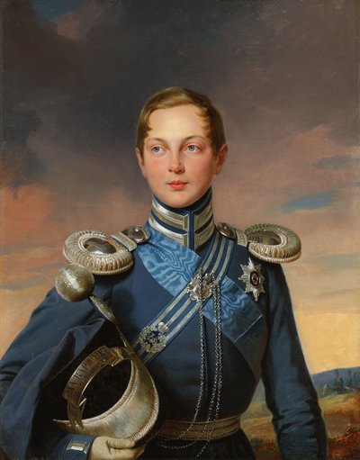 Portrait du tsarévitch Alexandre Nikolaïevitch en uniforme du régiment cosaque Atamansky (huile sur toile) - Franz (after) Krüger