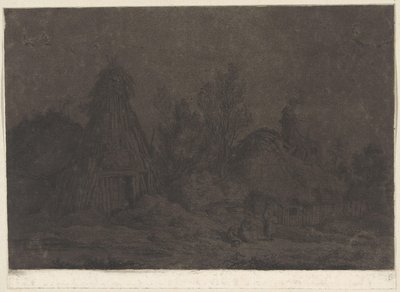 Scène au clair de lune avec figures devant une cabane (XII Vues de la Normandie) - Franz Edmund Weirotter