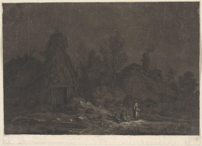 Scène au clair de lune avec des personnages devant une cabane - Franz Edmund Weirotter