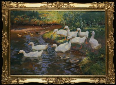 Famille de canards (Canards avec canetons au bord du ruisseau) - Franz Grassel