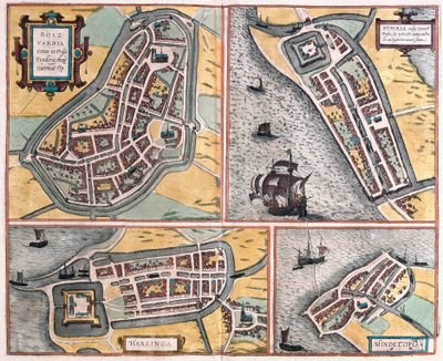 Bolsward, Stavoren, Harlingen et Hindeloopen, Pays-Bas (gravure) - Franz Hogenberg