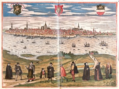 Vue générale de Rostock, Allemagne (gravure) - Franz Hogenberg