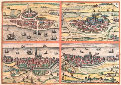 Helsingborg, Lunden, Malmö et Landskrona (Suède) (gravure) - Franz Hogenberg