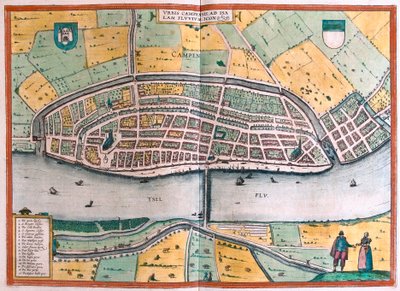 Kampen et la rivière IJssel ou Yssel, Pays-Bas (Gravure) - Franz Hogenberg