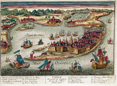 Carte de Cadix - Espagne (gravure) - Franz Hogenberg