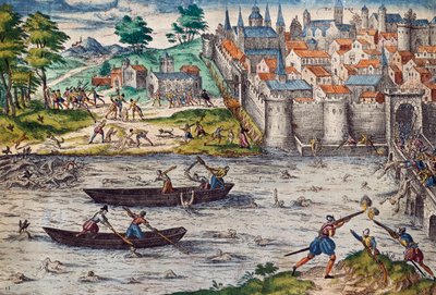 Massacres de Tours, juillet 1562 pendant les guerres de religion contre les huguenots, gravure de Franz Hogenberg, France - Franz Hogenberg