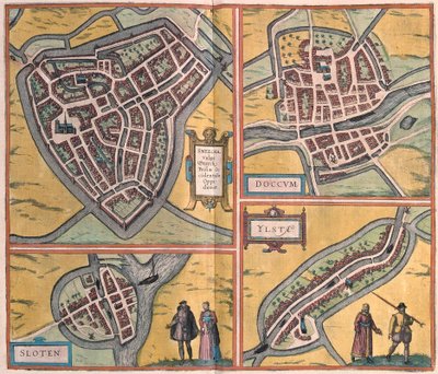 Sneek, Dokkum, Sloten, Ijlst, Pays-Bas (gravure) - Franz Hogenberg
