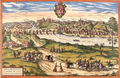 Vue de Hrodna ou Grodno, Biélorussie (eau-forte) - Franz Hogenberg