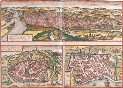 Vue de Rouen (Rotomagus), Nîmes (Nemausus) et Bordeaux (Burdigala), France - Franz Hogenberg