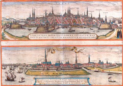 Vues de Lübeck (Lubeca) et Hambourg (Hamburga), Allemagne - Franz Hogenberg