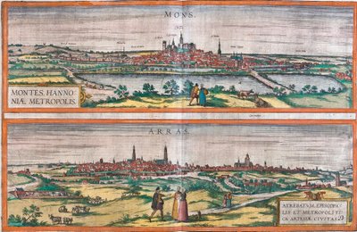 Vues de Mons (Belgique) et Arras, France (eau-forte) - Franz Hogenberg