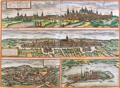 Vues de Nuremberg, Ulm, Lindau, Allemagne et Salzbourg en Autriche - Franz Hogenberg
