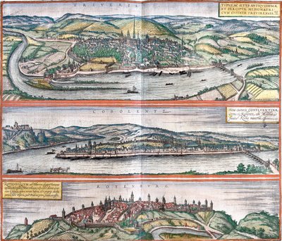 Vues de Trèves (Treveris), Coblence (Coboletz) et Rothenburg (Rotenburgum), Allemagne (eau-forte) - Franz Hogenberg